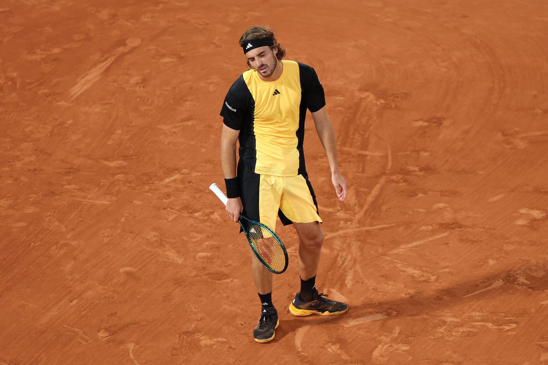 Stefanos Tsitsipas looks on during French Open 2024 quarterfinal defeat