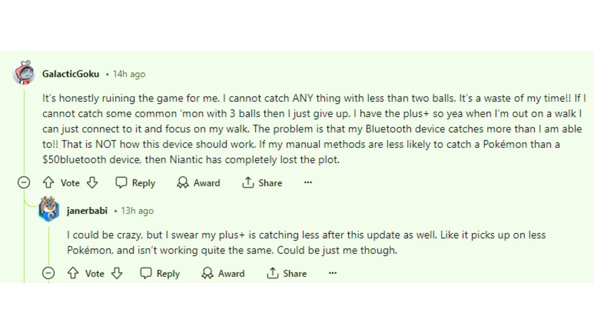 Pokemon GO players talk about how the recent ball throw changes are affecting their experiences (Image via Reddit)