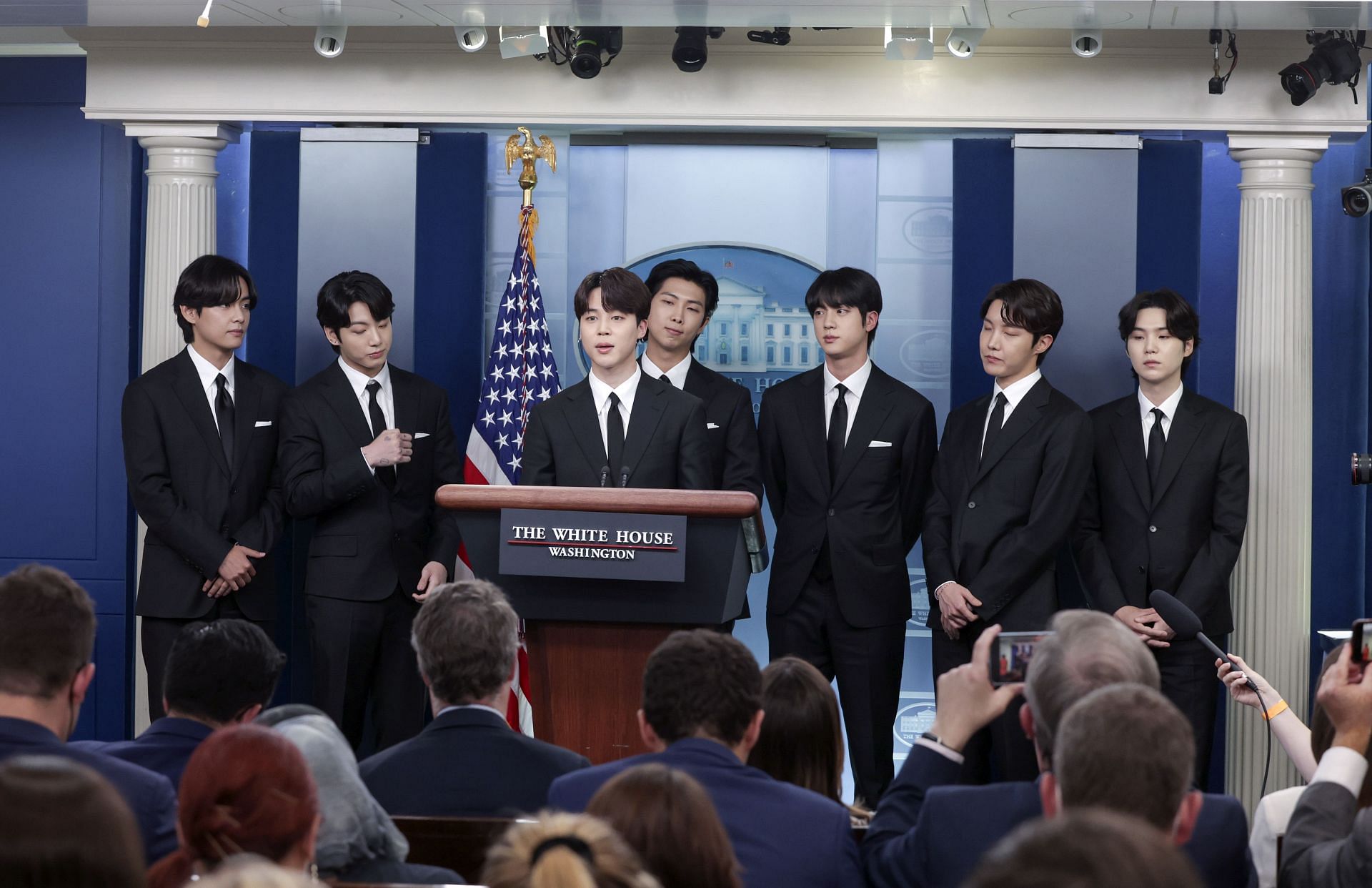 K-Pop Group BTS Joins White House Press Secretary Jean-Pierre At Daily Briefing