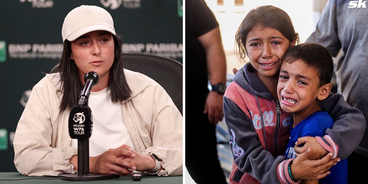 Ons Jabeur (L) and children in Gaza (R) [Source: Getty Images]