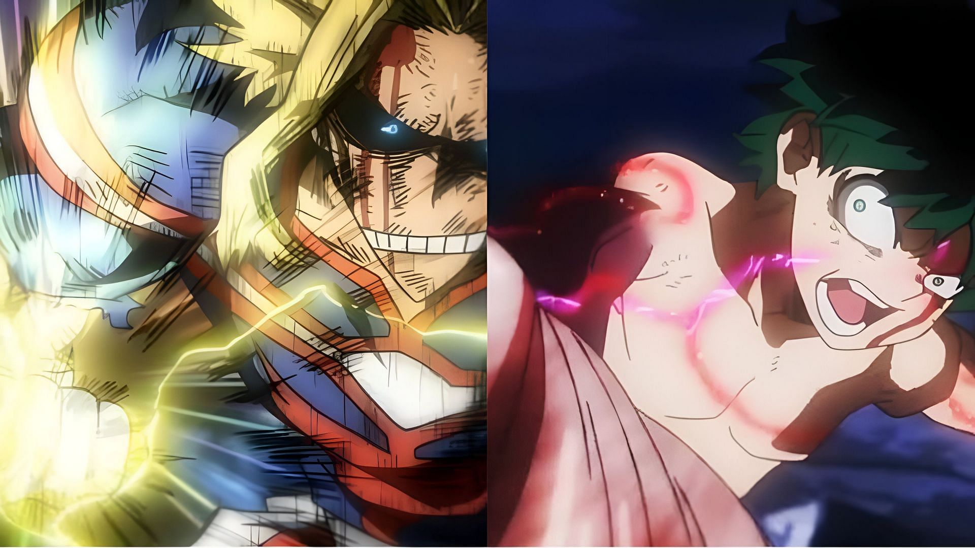 All Might (left) and Deku (right) as seen in the anime (Image via Bones)
