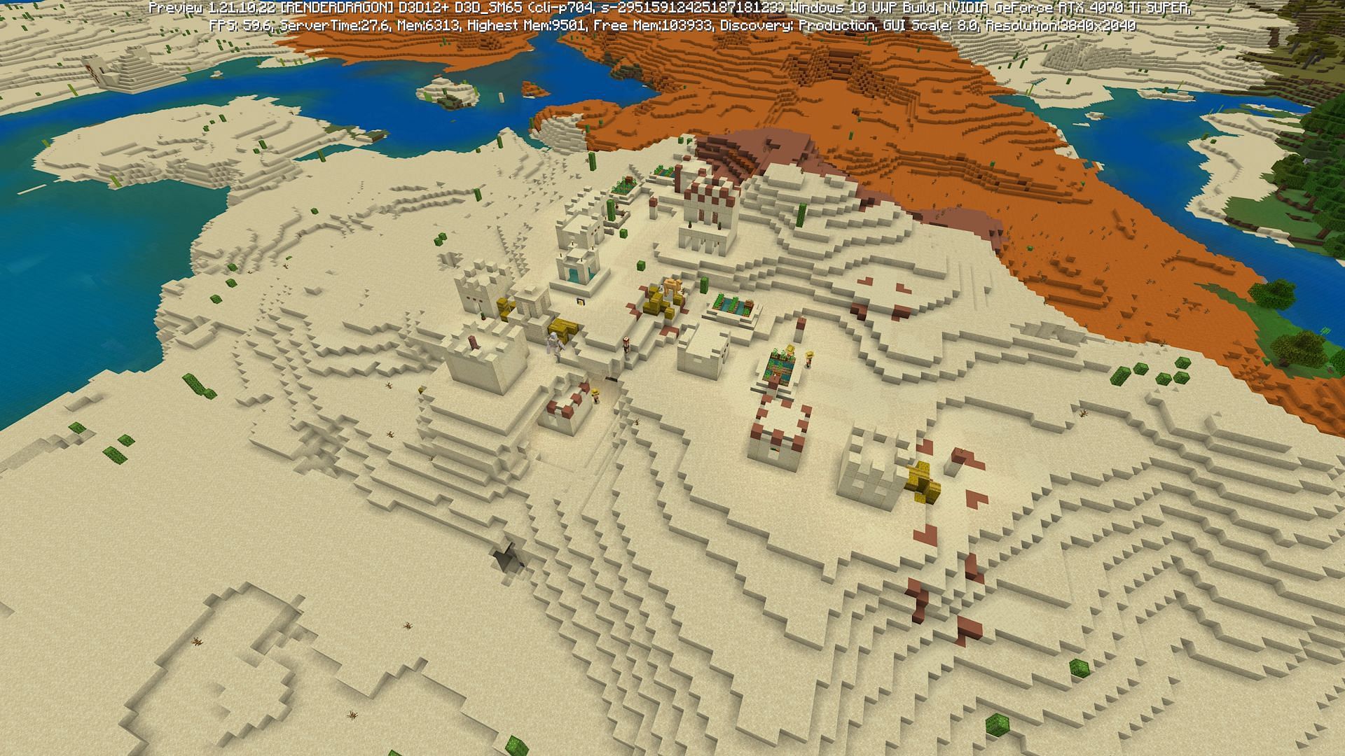 A desert village and temple found in the seed&#039;s desert badlands (Image via Mojang)