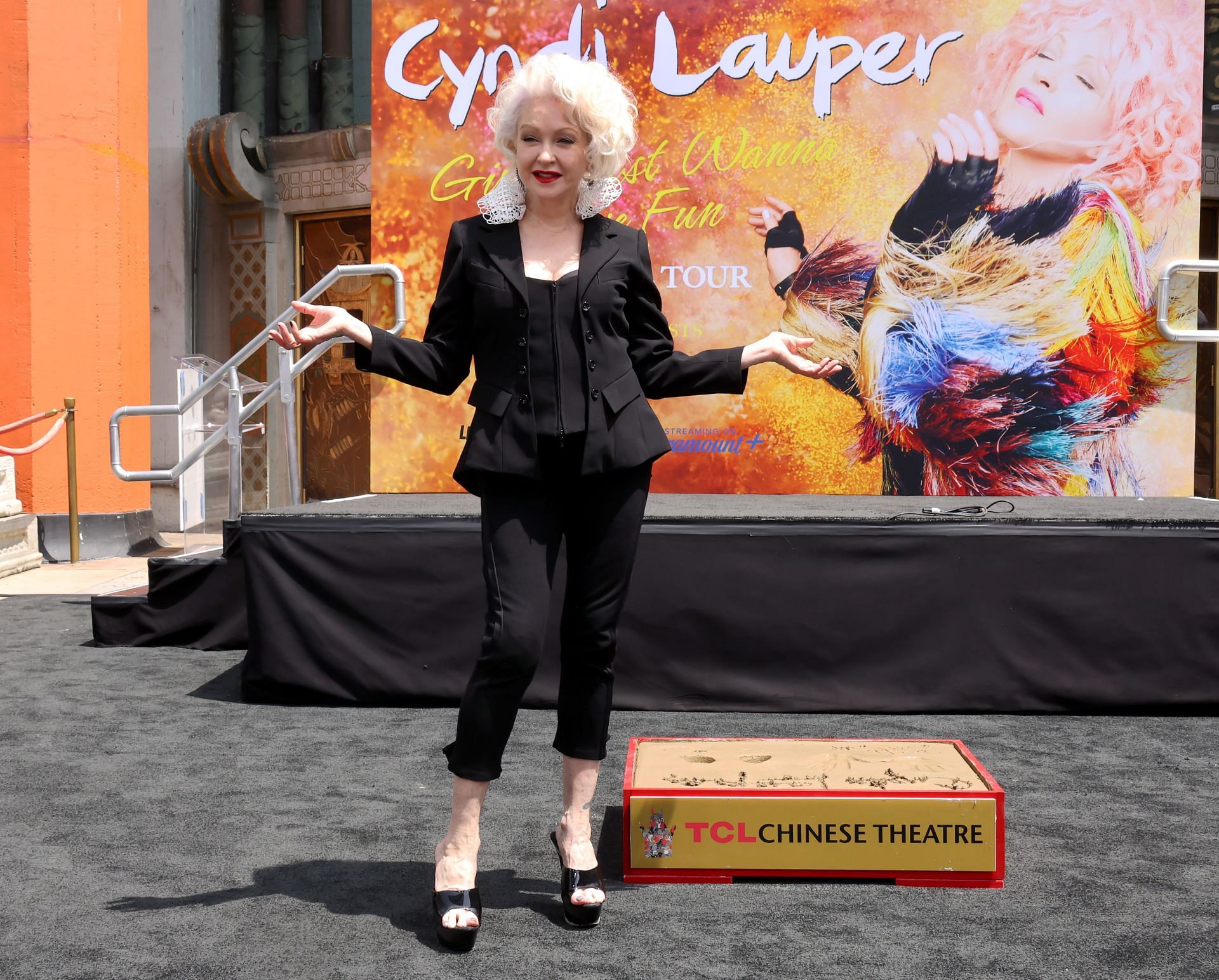 Cyndi Lauper Hand And Footprint In Cement Ceremony At TCL Chinese Theatre Hollywood