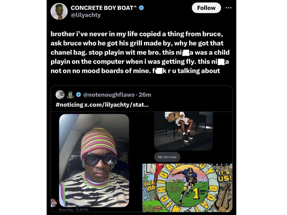 Lil Yachty slams the streamer over a recent online post (Image via X)