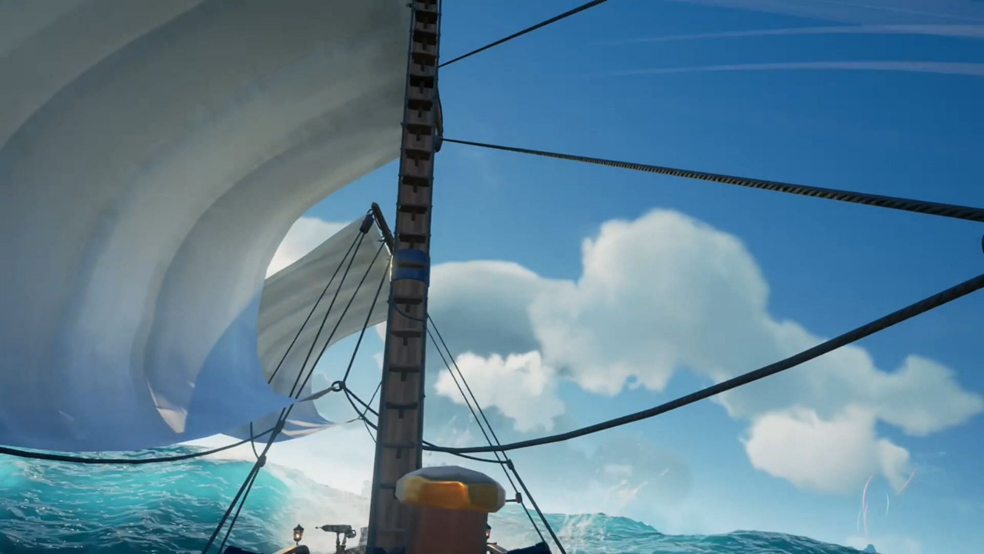 The sail&#039;s angle will now determine a ship&#039;s speed in Sea of Thieves (Image via Rare || Gnarfield on YouTube)