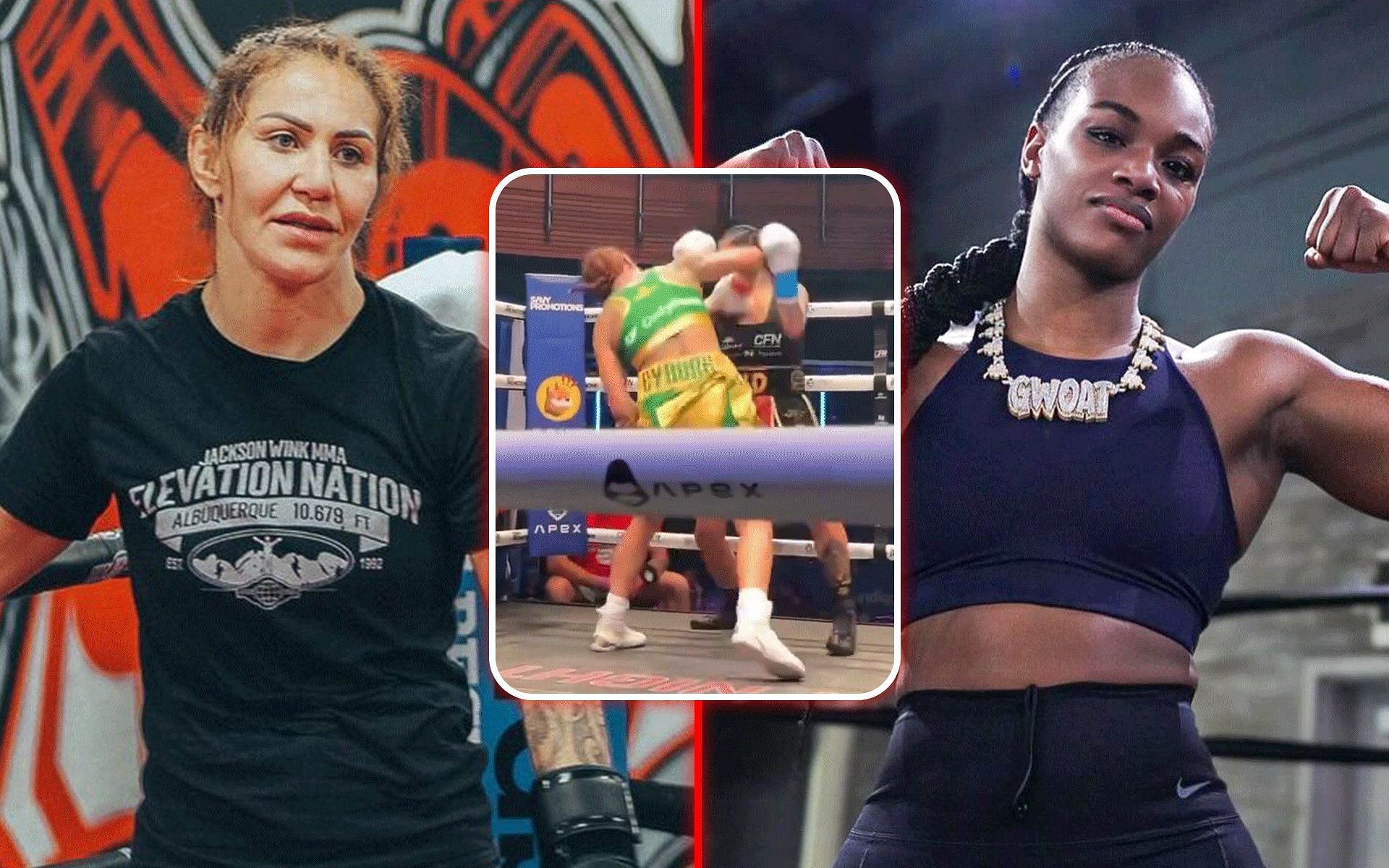 Cris Cyborg (left) slammed Claressa Shields (right) following a knockout victory against Aria Wild (inset) [Images courtesy: @claressashields, @criscyborg on Instagram and @criscyborg on X]