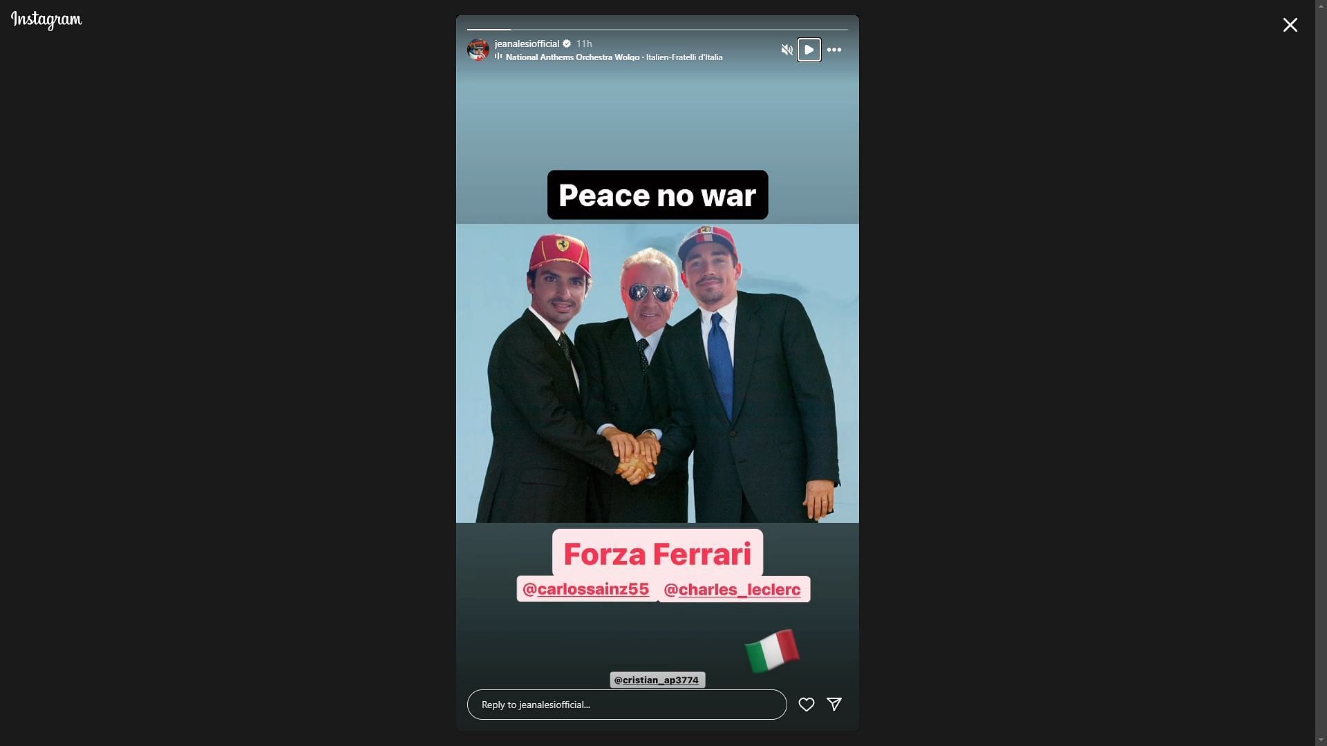 Jean Alesi&#039;s Instagram Stories (Image via instagram.com/jeanalesiofficial)