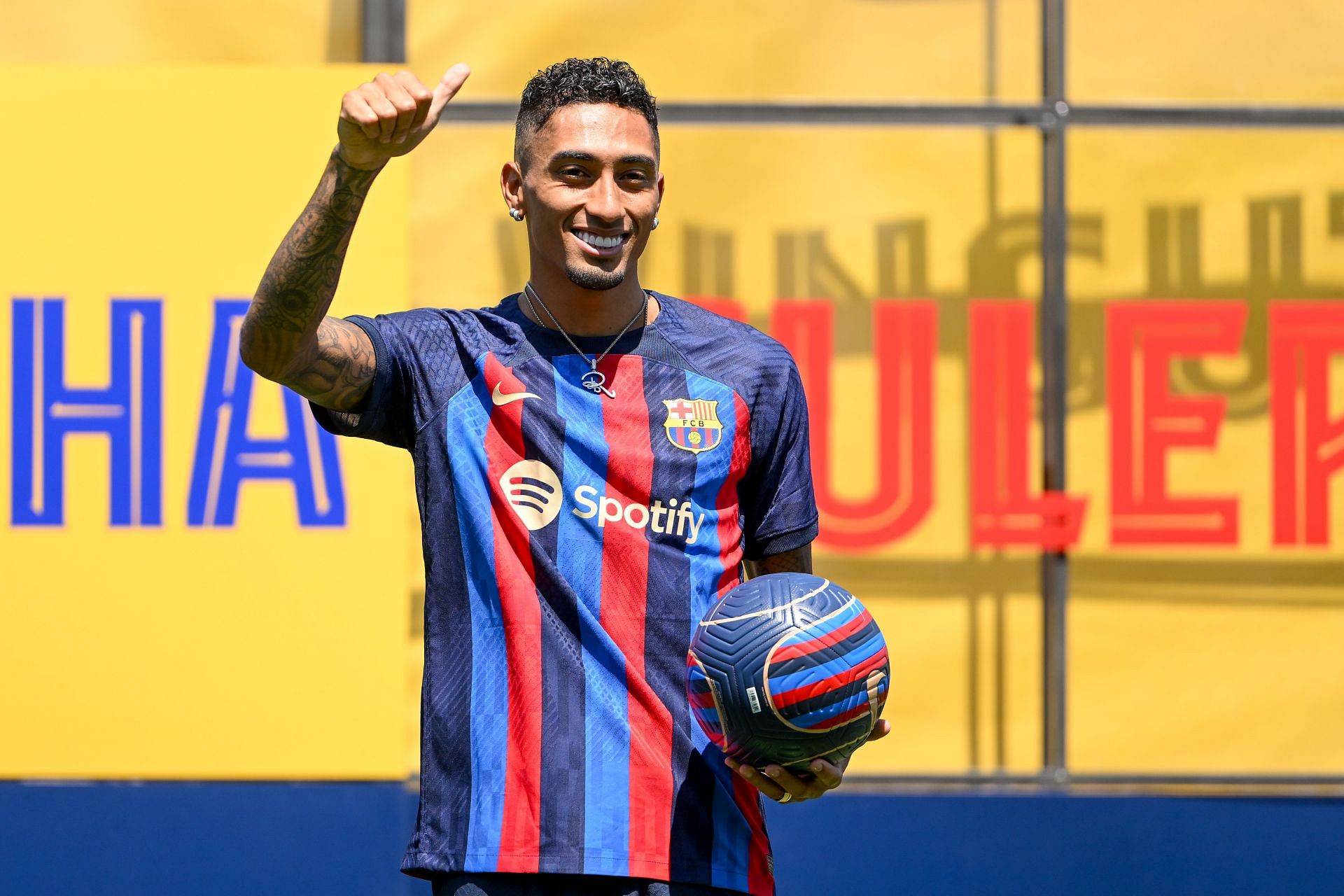 FC Barcelona unveil new signing Raphinha (Photo by David Ramos/Getty Images)