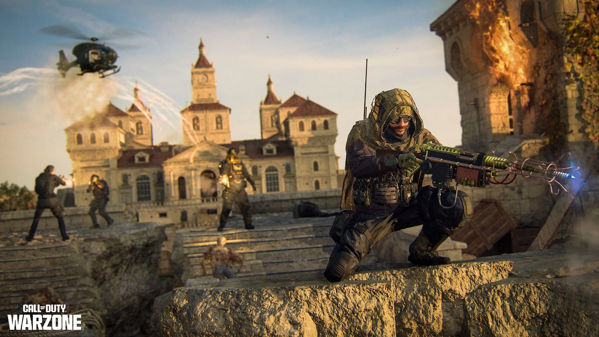 An Operator shooting a rifle in Warzone