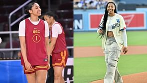 IN PHOTOS: USC star JuJu Watkins spotted in stylish fit to throw ceremonial first pitch at Dodgers vs. Angeles game