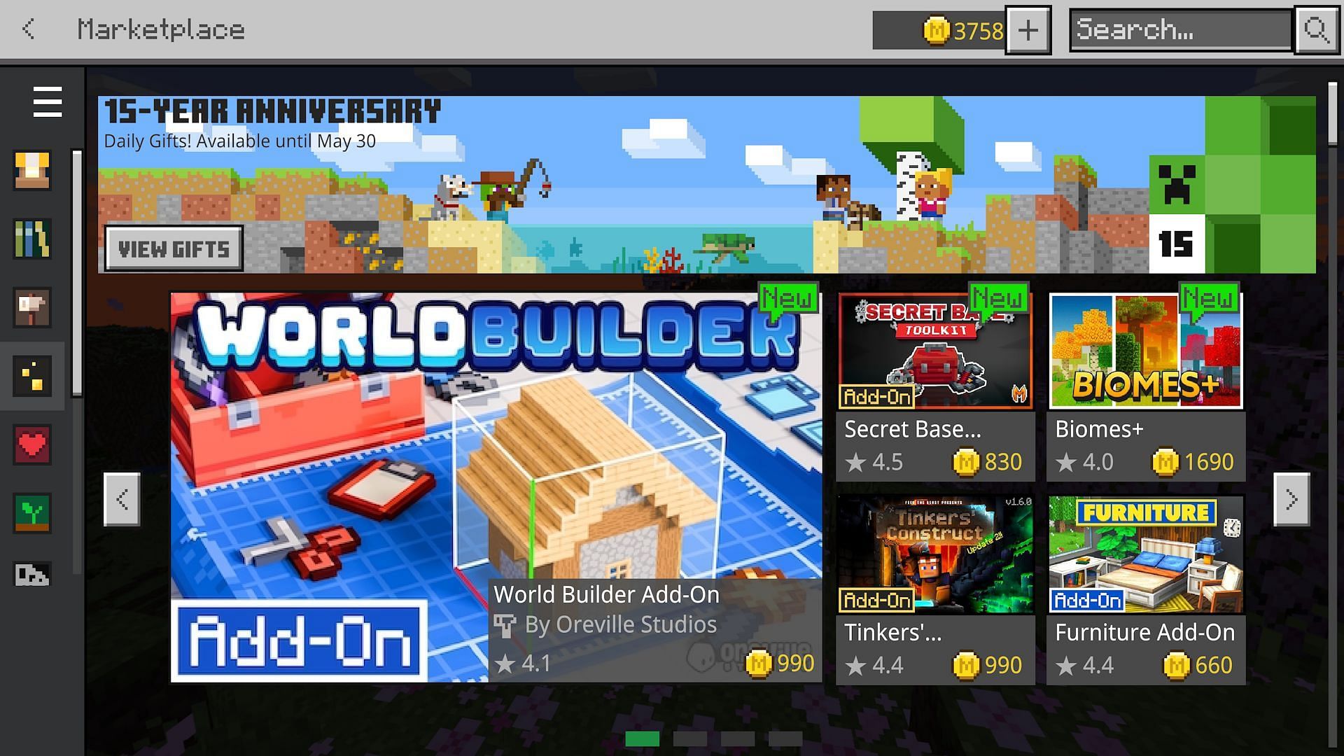 The Marketplace&#039;s homepage (Image via Mojang)