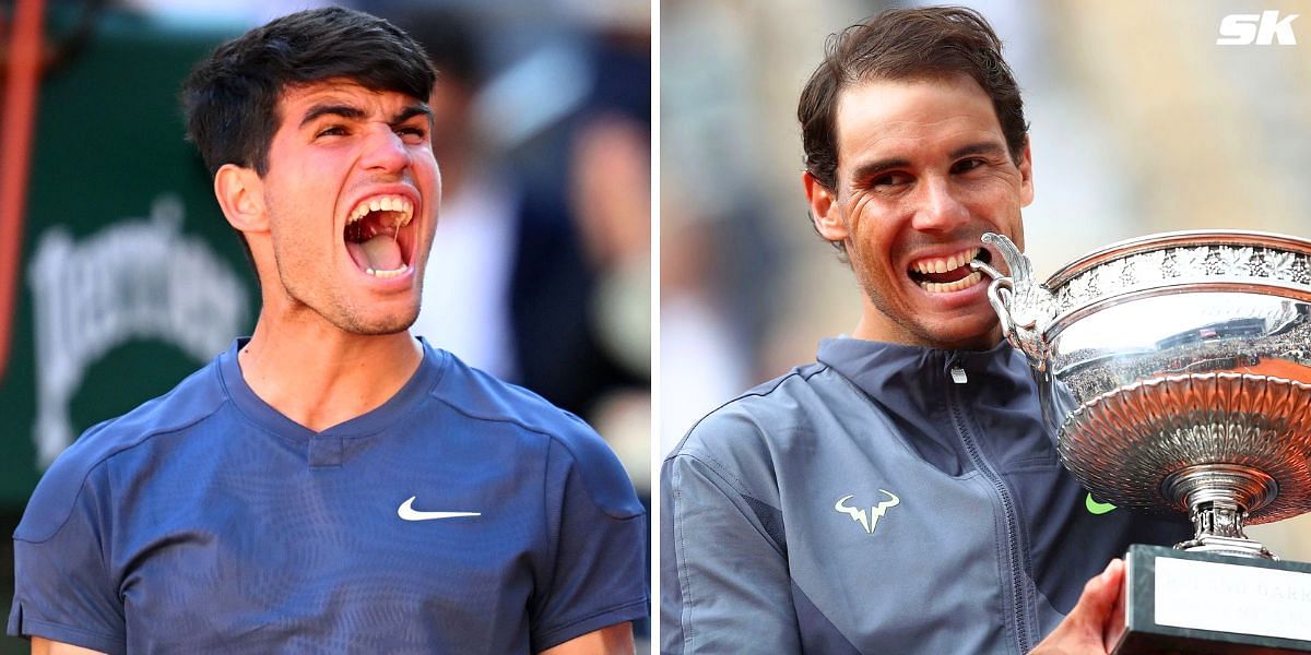 Carlos Alcaraz (L) and Rafael Nadal. Photos: Getty