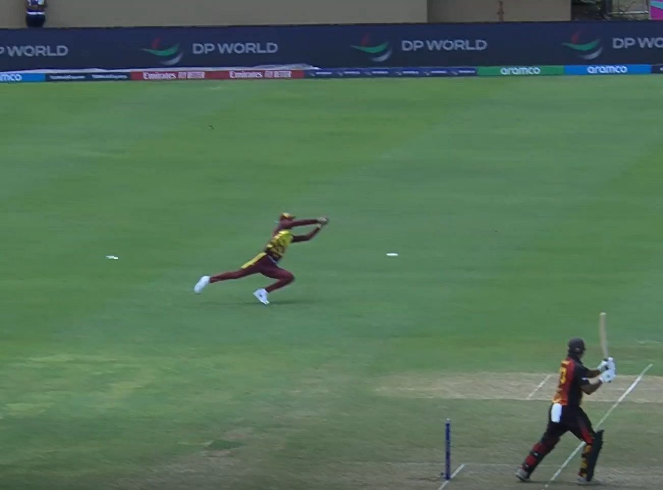 Roston Chase took a stunning catch against PNG (Image: Hotstar) 