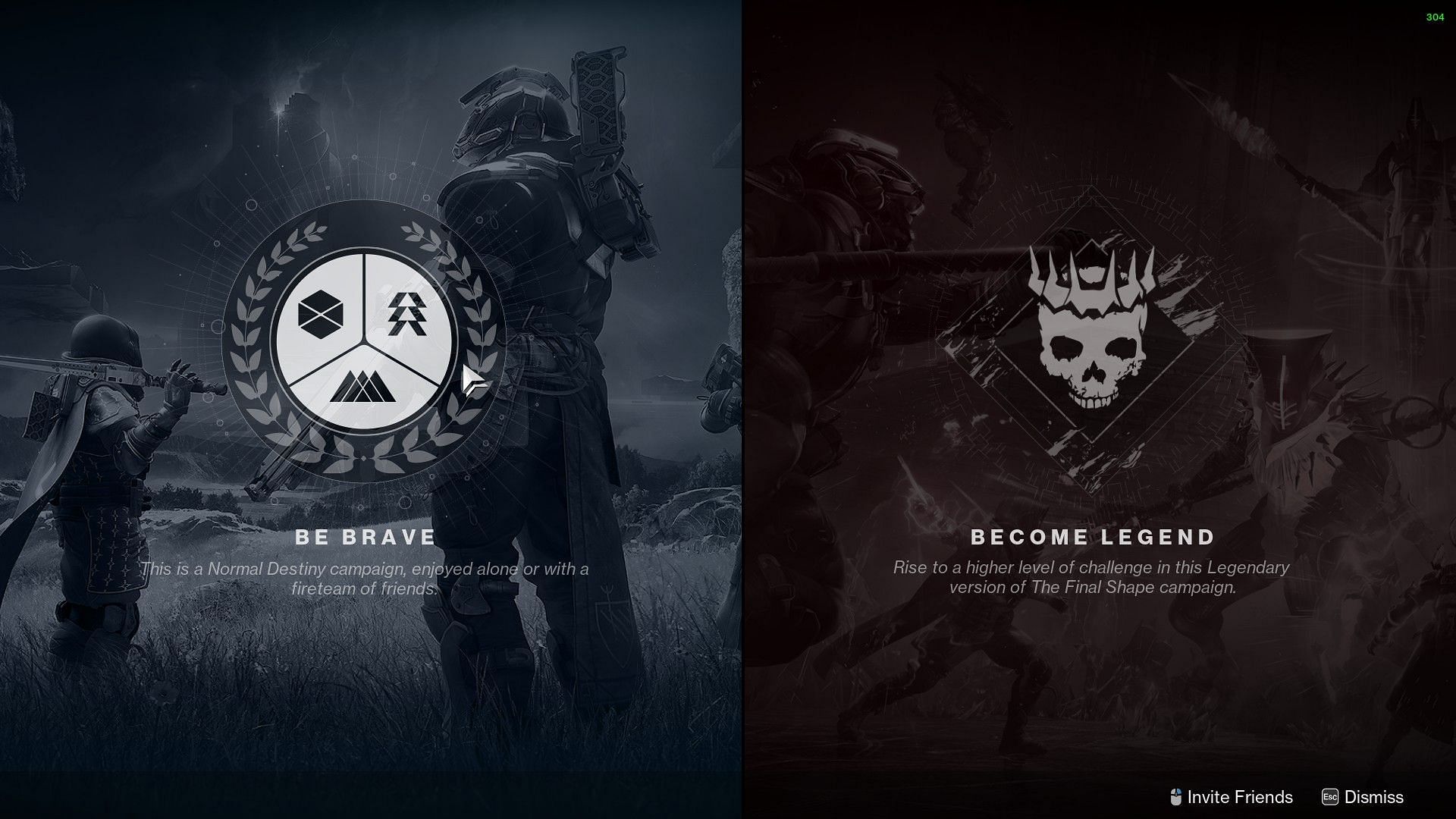 Standard and Legendary campaign missions (Image via Bungie)