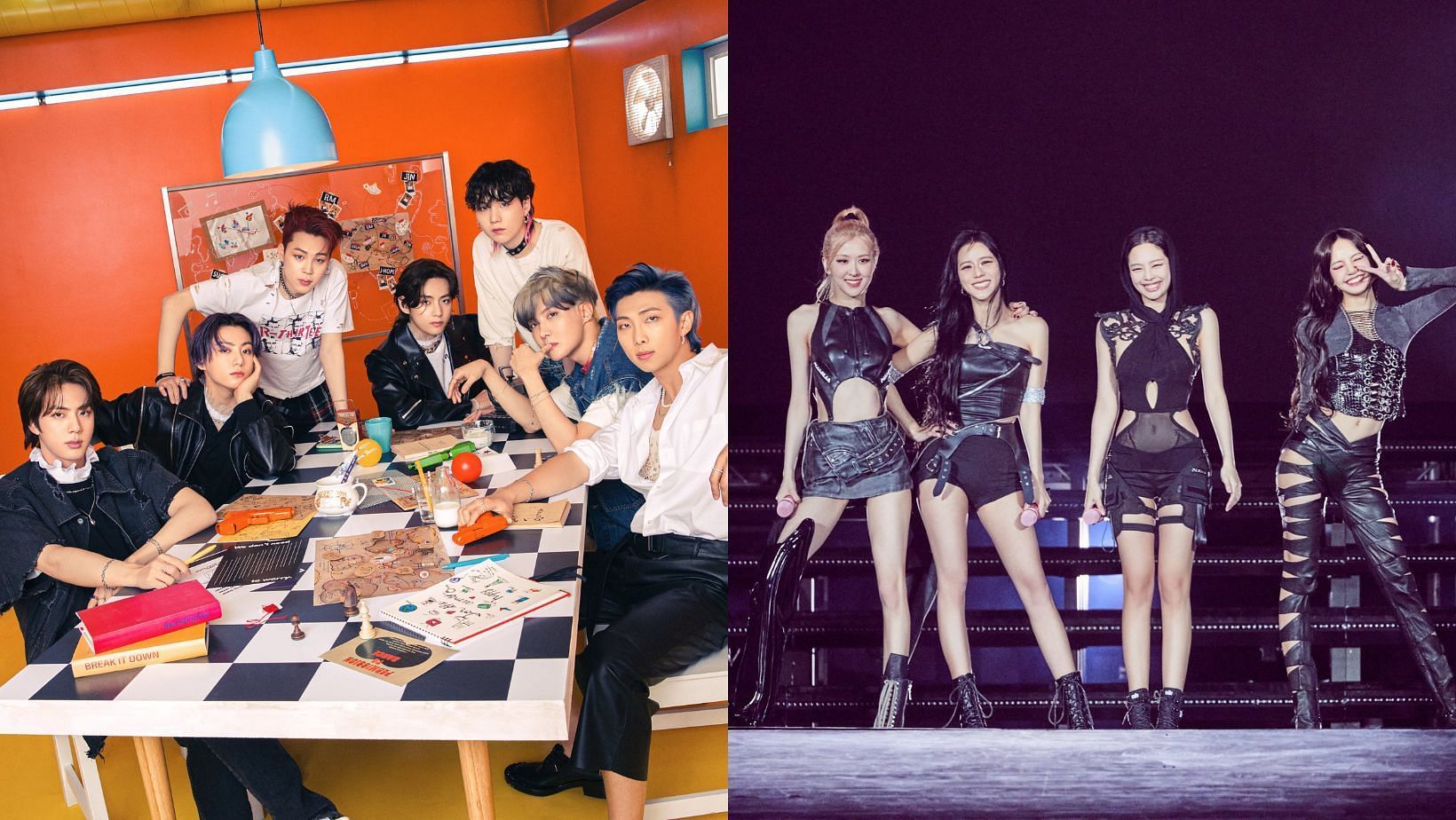 Top 7 highest-grossing K-pop concerts of all time. (Images via X/@BIGHIT_MUSIC and @BLACKPINK)