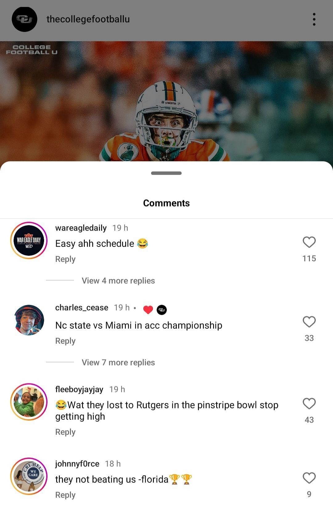 College football&#039;s IG comment section