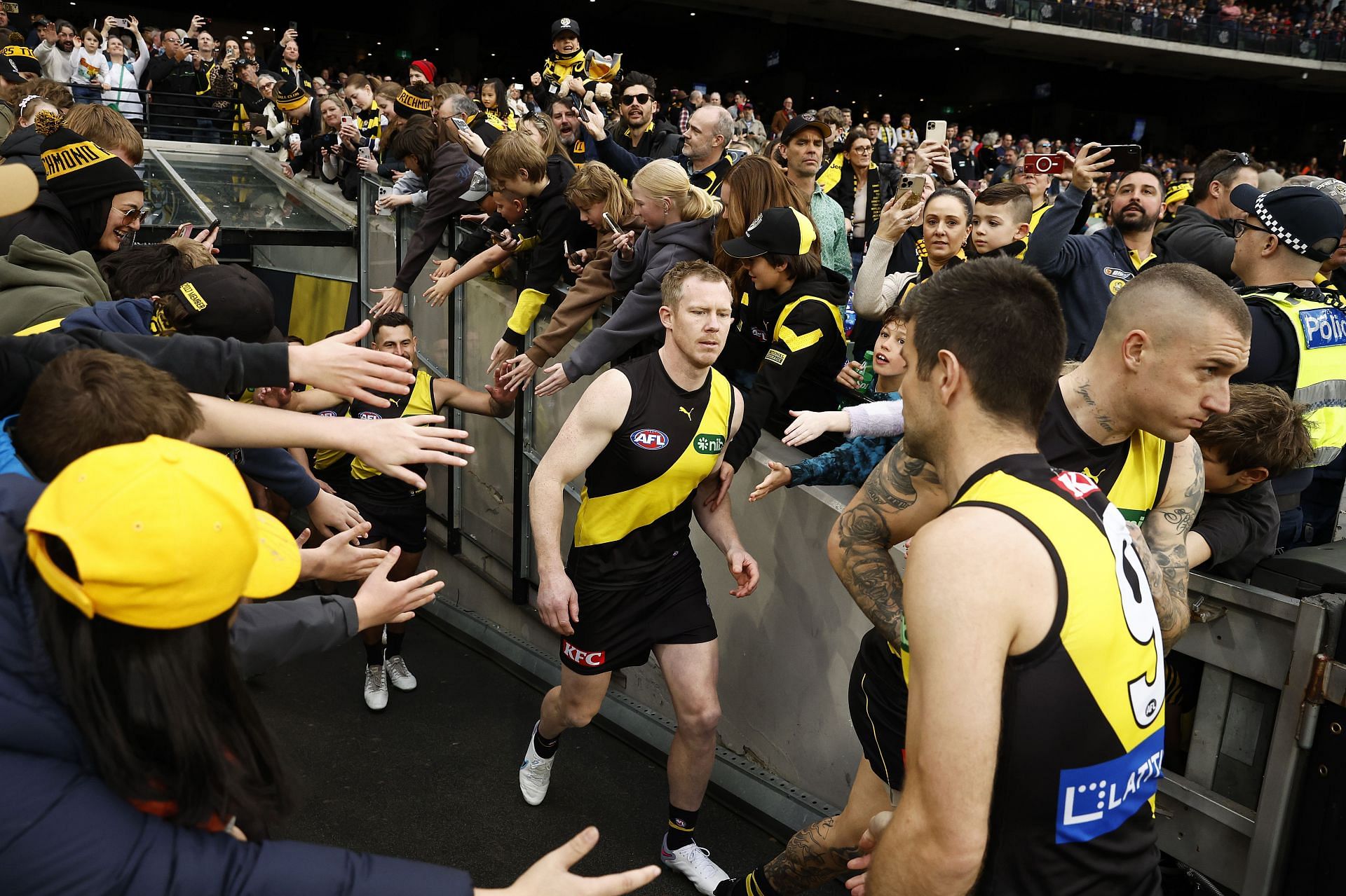 Jack Riewoldt, Trent Cotchin and Dustin Martin of the Tigers