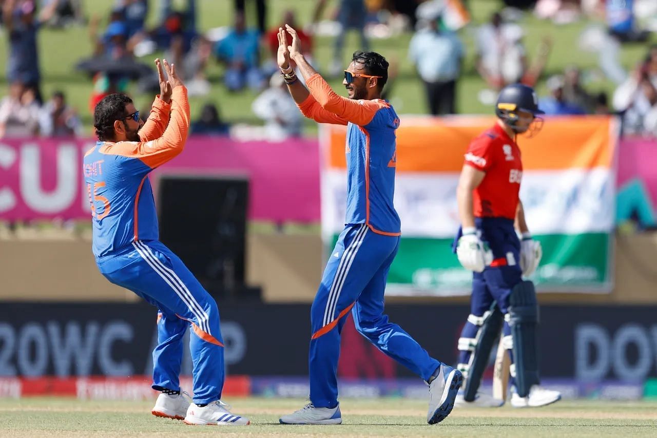 Axar Patel (right) picked up three crucial wickets against England. [P/C: BCCI]
