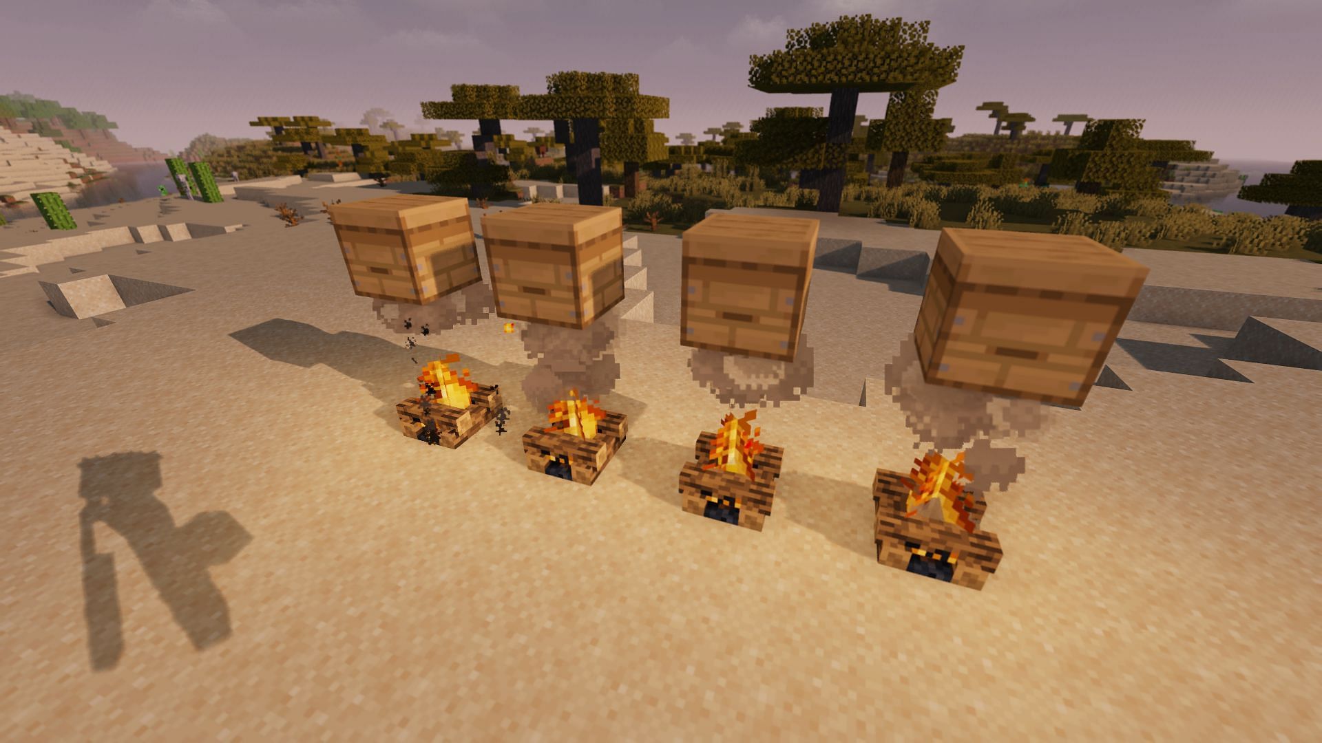 Beehives crafted and placed over campfires (Image via Mojang)