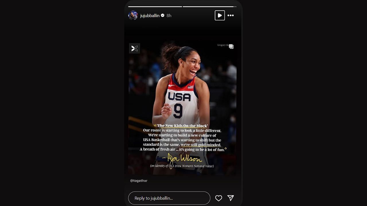 Juju Watkins shares A&#039;ja Wilson&#039;s comments on Team USA. (Credits: jujubballin/Instagram)