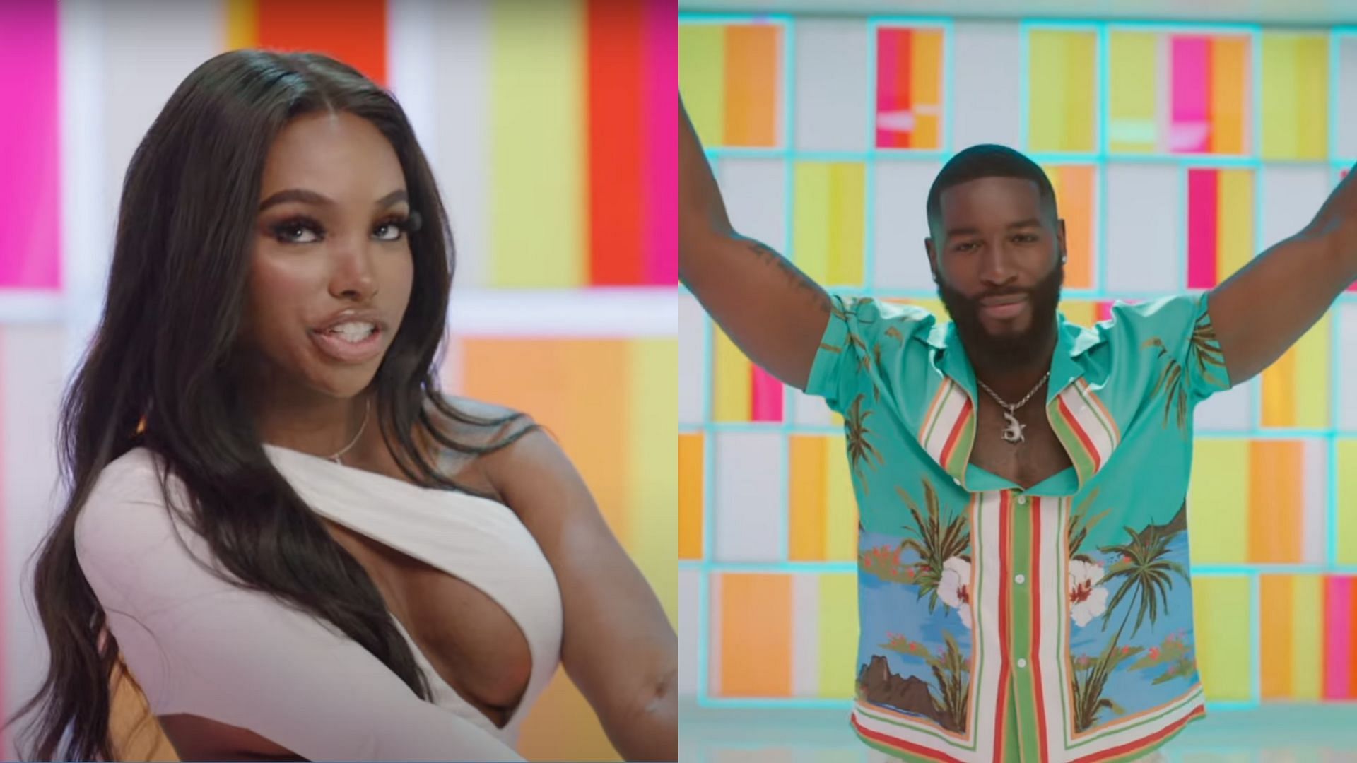 Stills from the teaser featuring JaNa and Coye (Image via YouTube/@LoveIslandUSA)