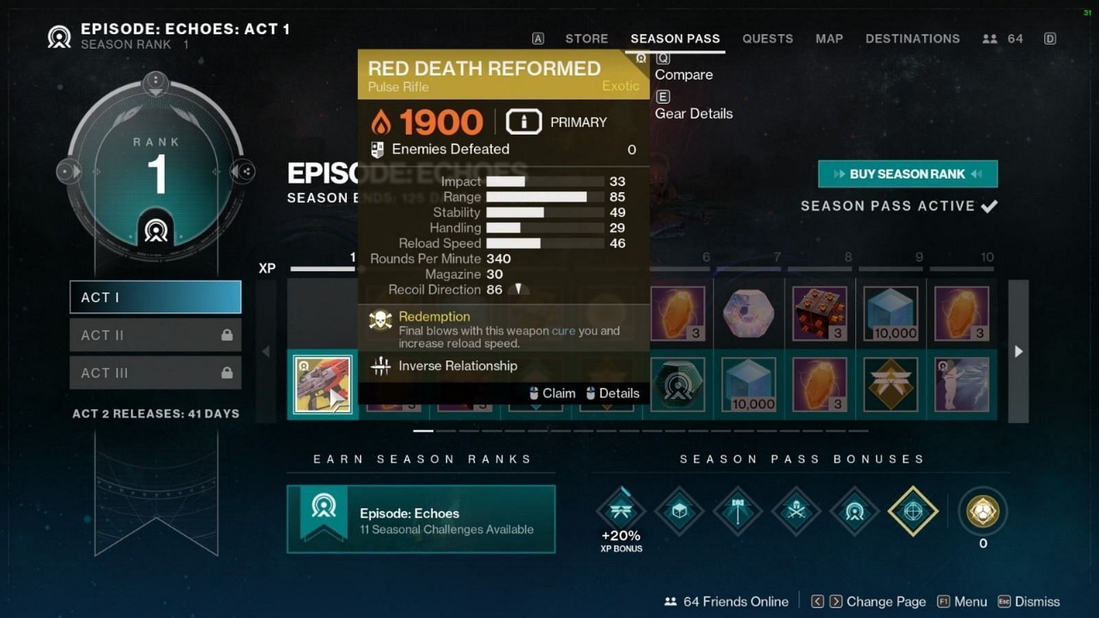 Finding this exotic is just a matter of getting it in the Season Pass (Image via Bungie)