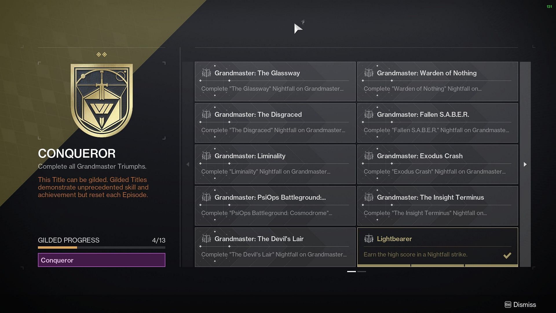 All Nightfall Strikes for the Conqueror seal in Episode Echoes (Image via Bungie)