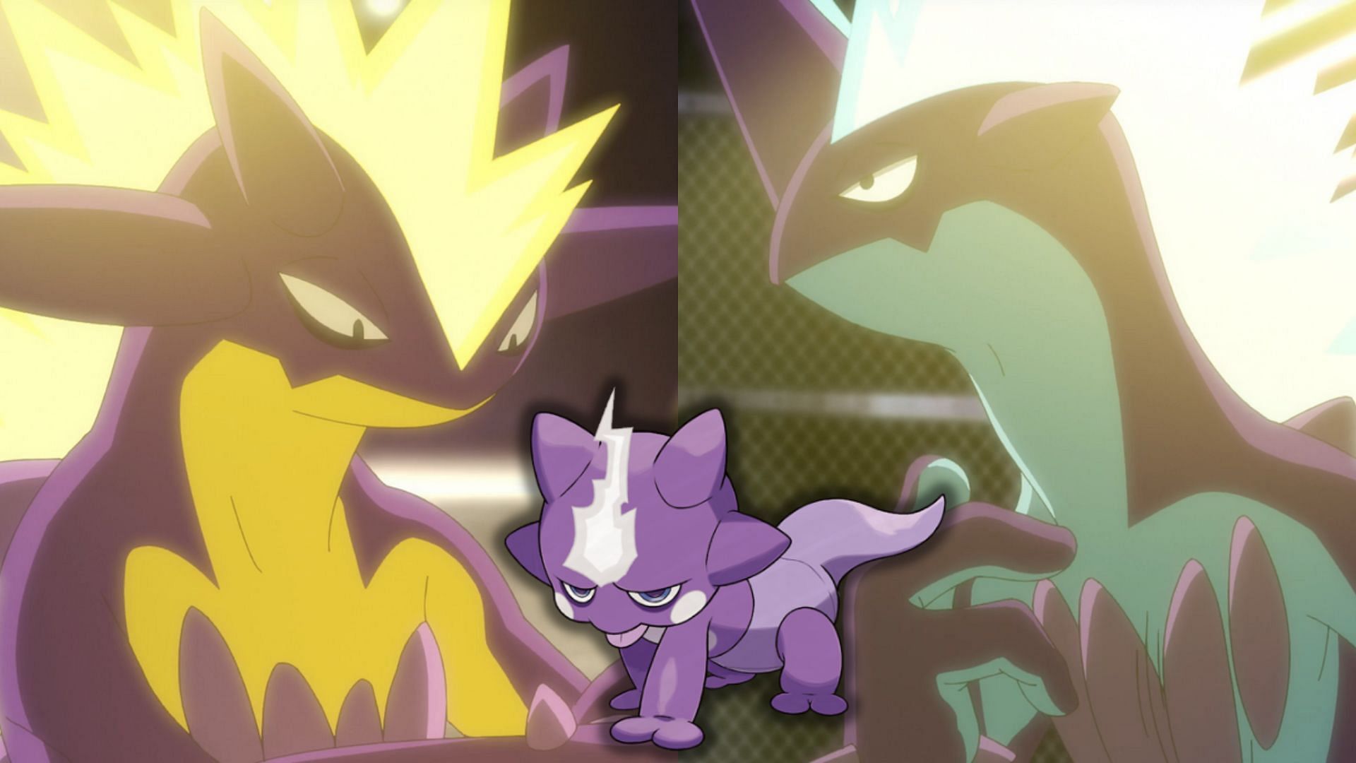 Toxel and both Amped and Low Key Form Toxtricity as seen in the anime (Image via TPC)