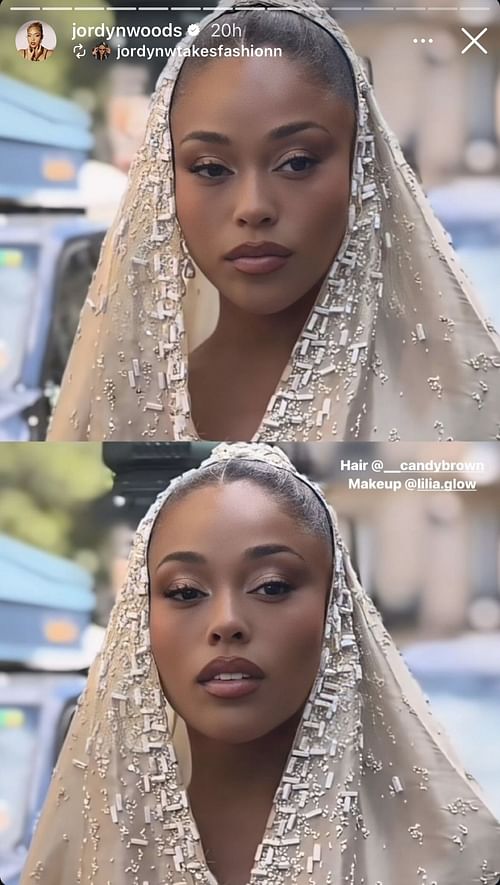 Karl-Anthony Towns' girlfriend Jordyn Woods shared a snap of her look at the Stephane Rolland show