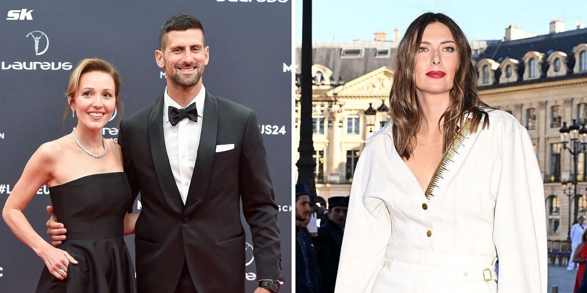 Novak Djokovic and wife Jelena (L), Maria Sharapova (R) (Source: Getty Images)