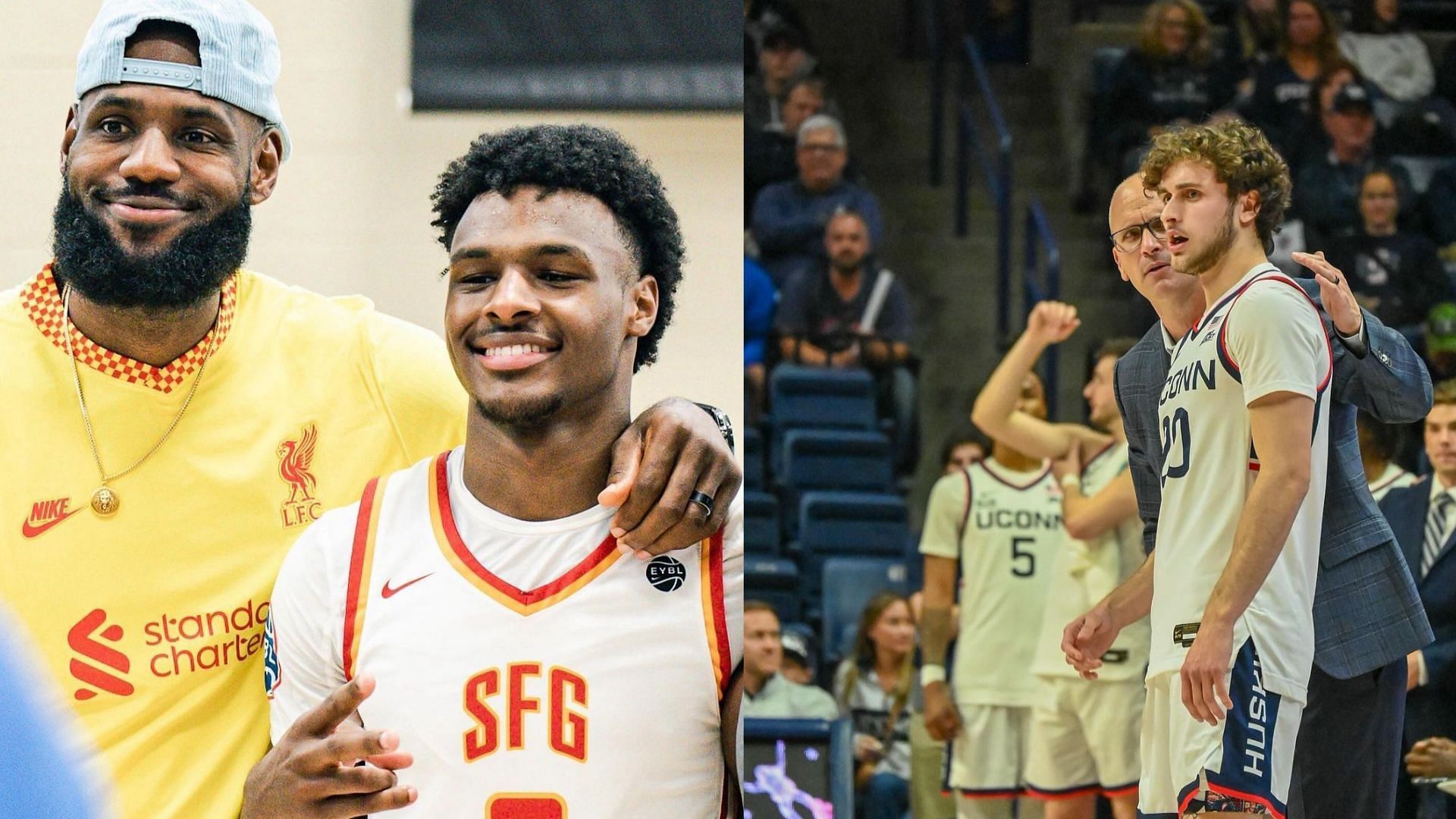 LeBron James and his son, Bronny James and Dan Hurley and his son, Andrew Hurley