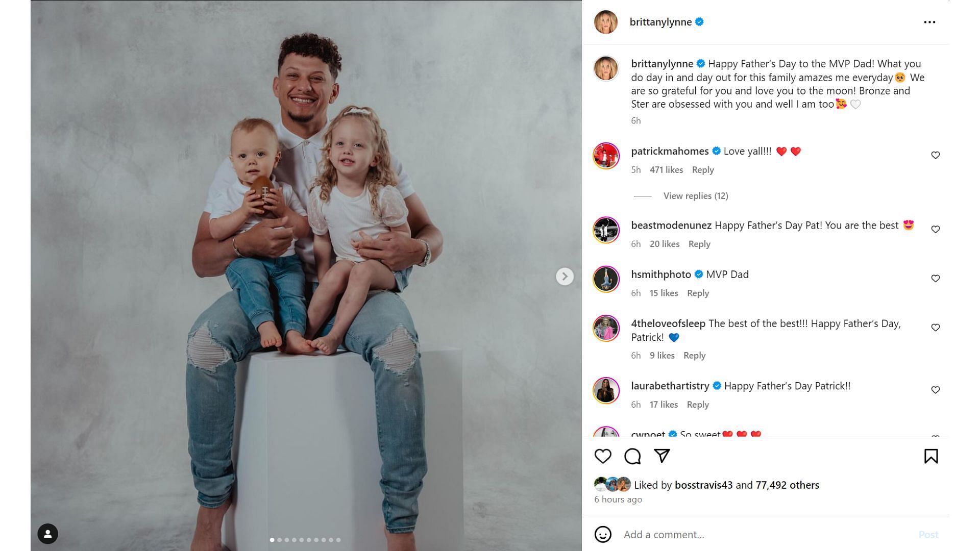 Brittany Mahomes wishes Patrick Mahomes on Father&#039;s Day (From: @brittanylynne IG)