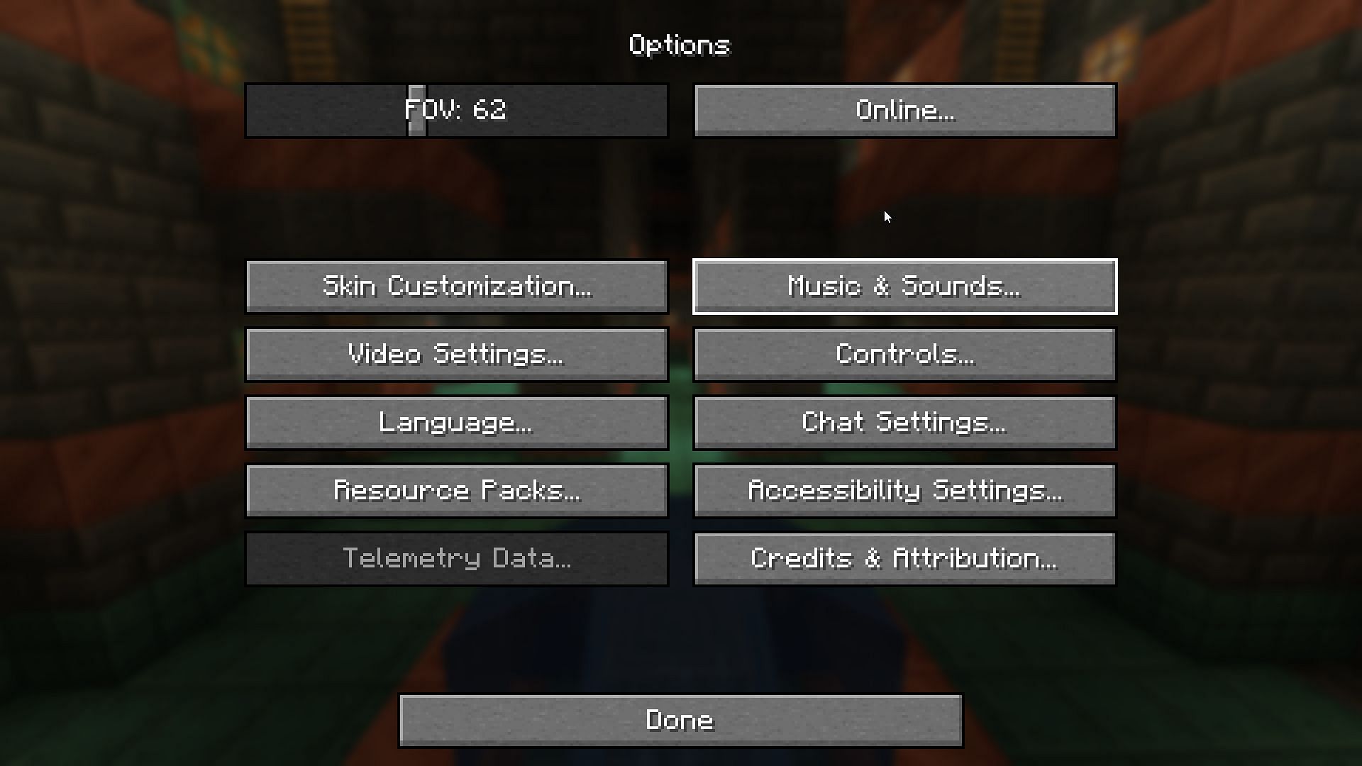 Minecraft Java edition FOV setting (Image via Mojang Studios)