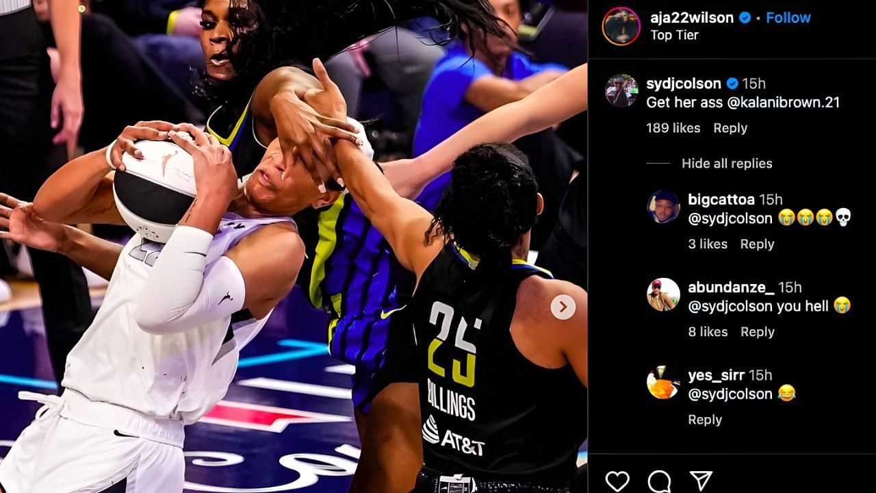 Sydney Colson commented on Wilson&#039;s post [A&#039;Ja Wilson IG handle]