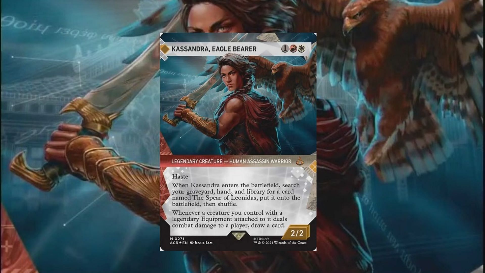 Kassandra, Eagle Bearer can easily scoop her weapon up (Image via Ubisoft and Wizards of the Coast)