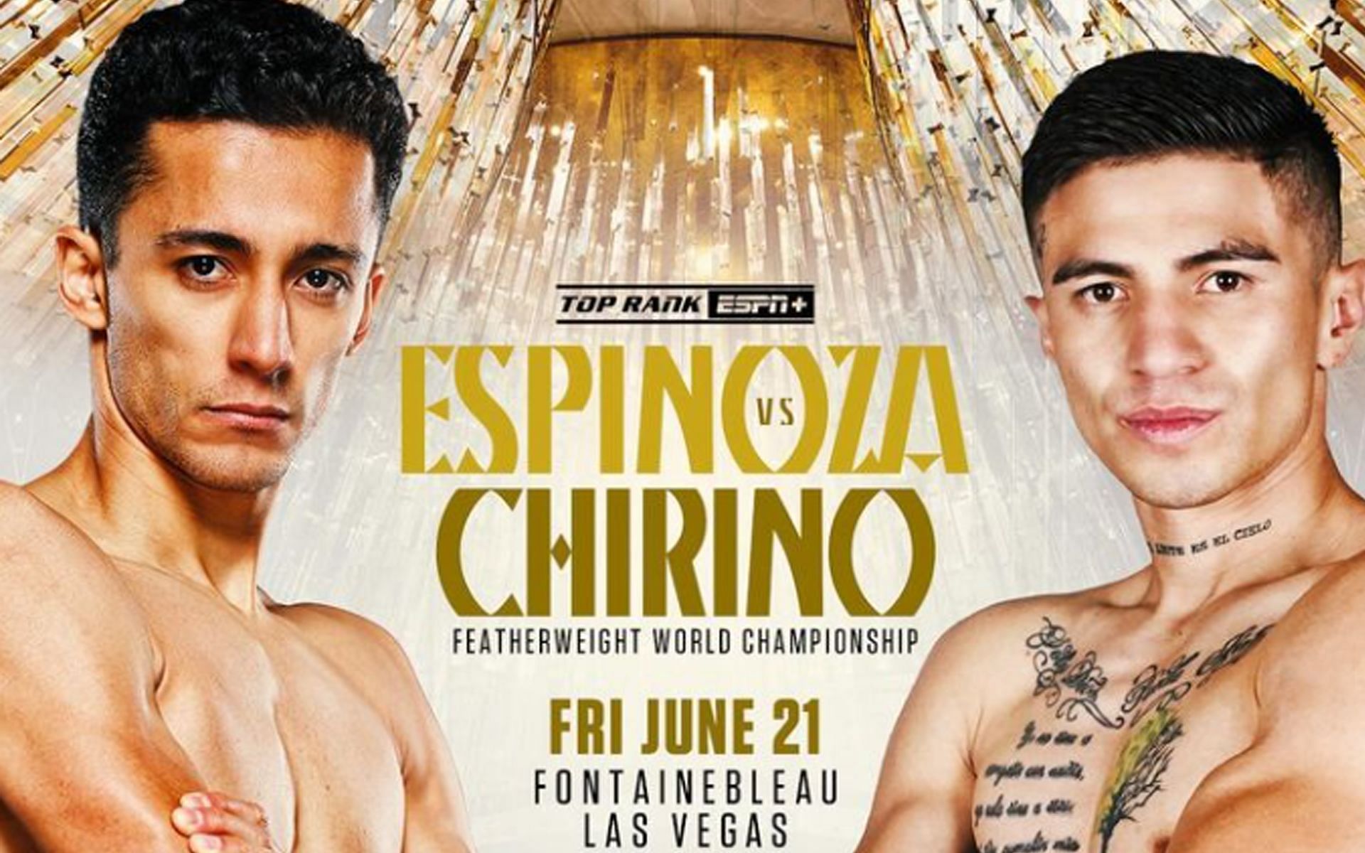 Rafael Espinoza (left) will defend the WBO featherweight title against Sergio Chirino (right) [Image courtesy: @toprank on Instagram]