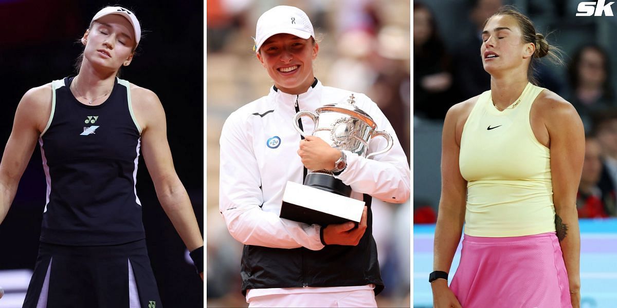 Elena Rybakina (L), Iga Swiatek (middle) and Aryna Sabalenka (R)