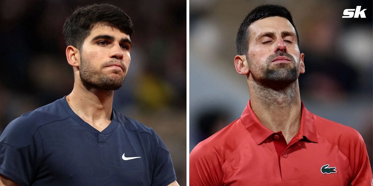 Carlos Alcaraz (L) and Novak Djokovic (R)