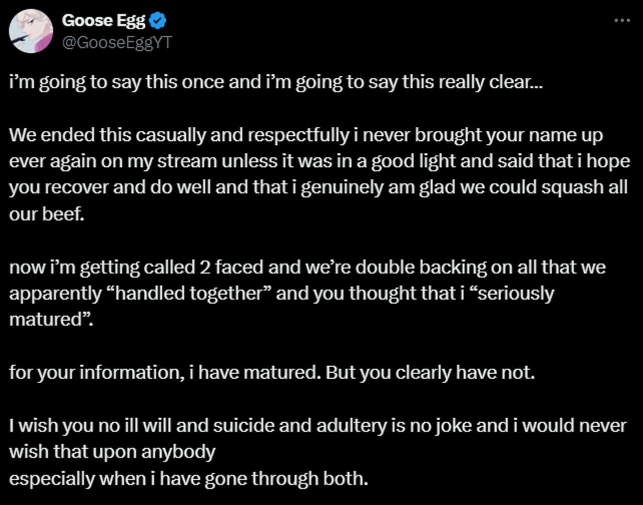 Goose Egg responds to the Twitch streamer&#039;s comments (Image via X)