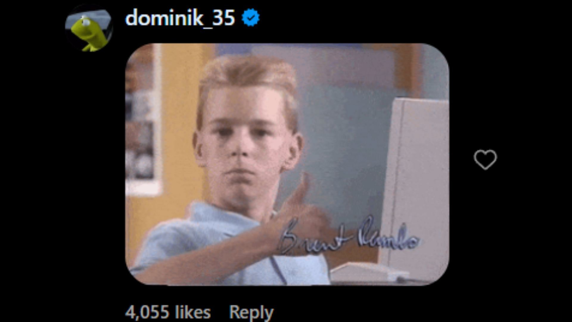 Screenshot of Dominik Mysterio&#039;s comment! [via Dominik&#039;s IG]