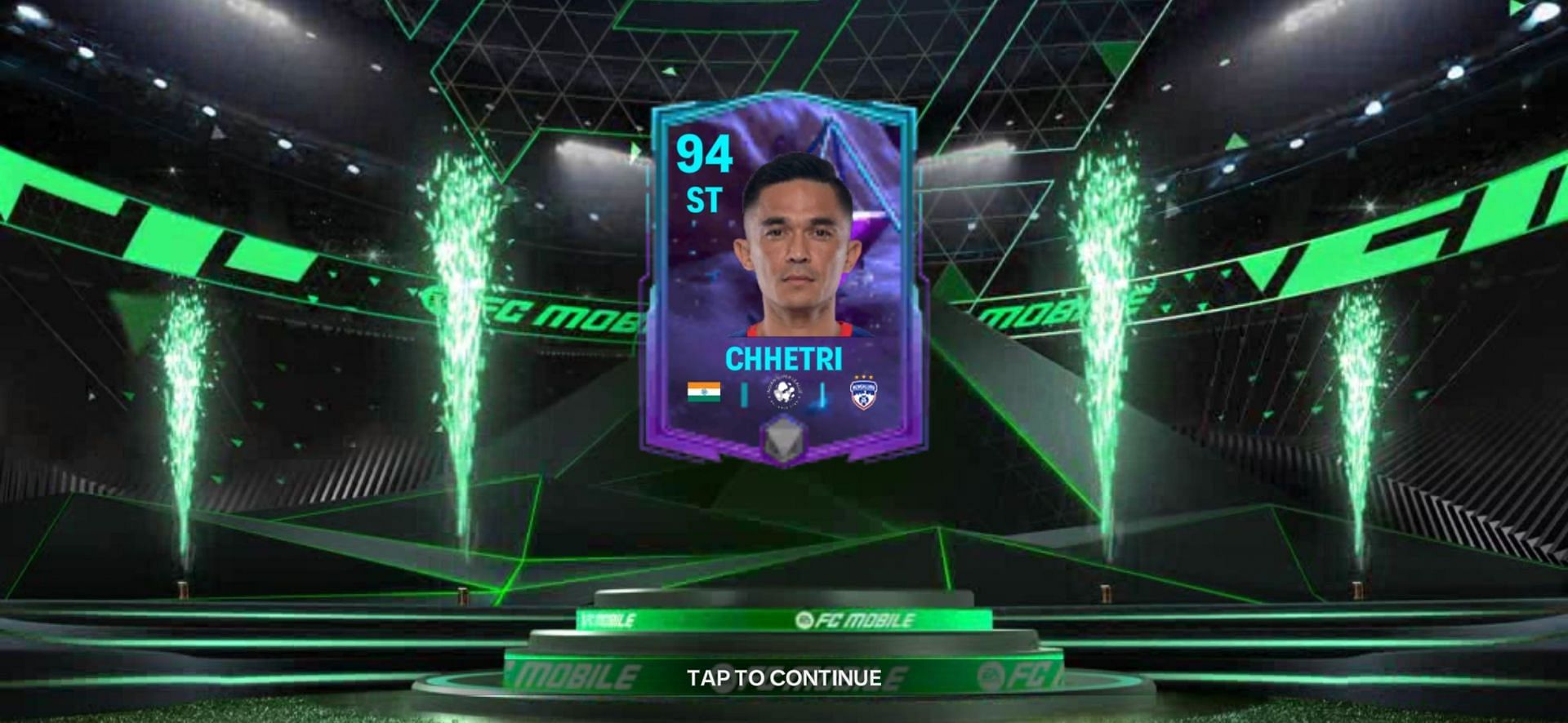 EA Sports released a special 94 OVR Sunil Chhetri End of an Era card in FC Mobile (Image via EA Sports)