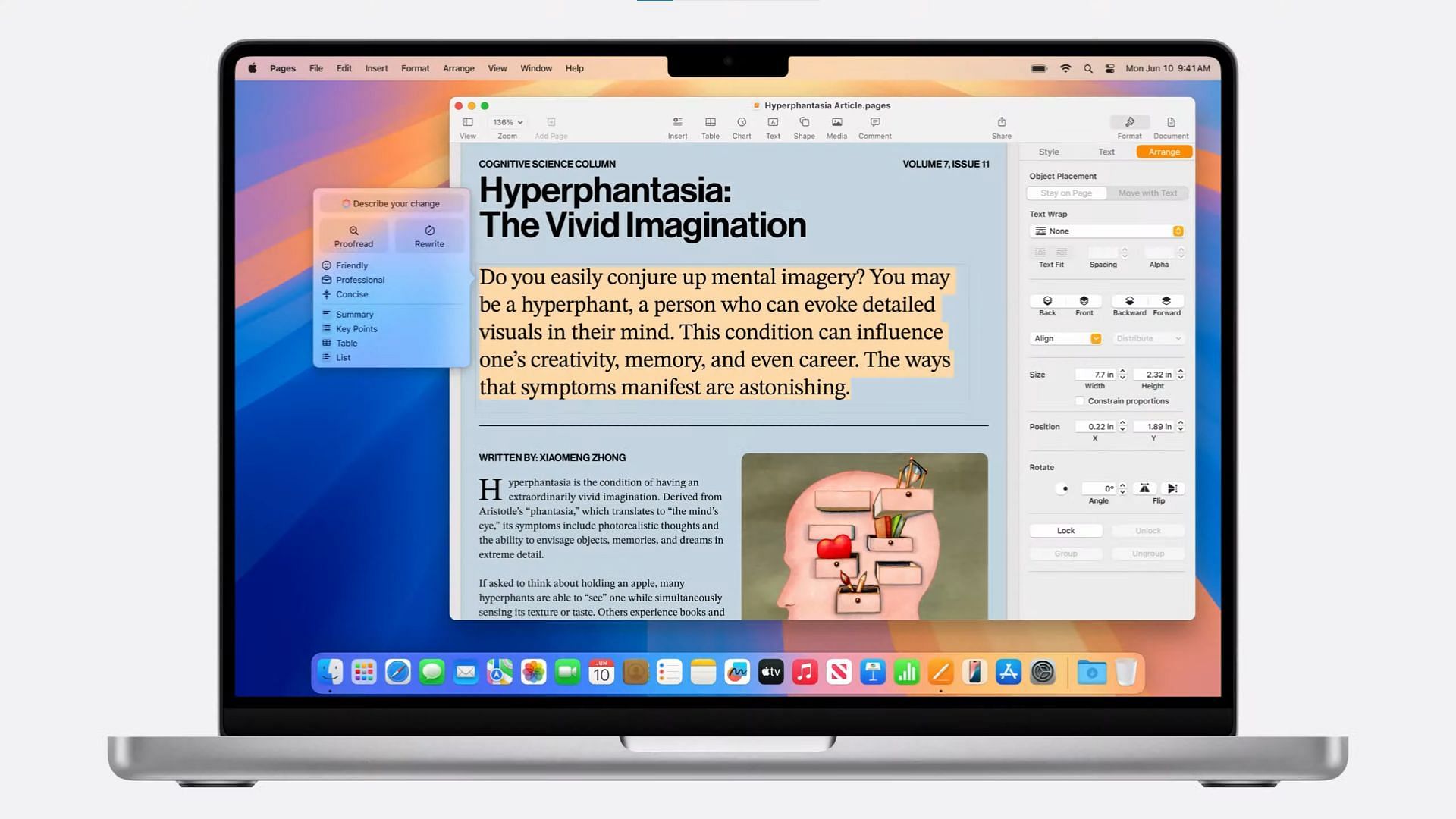 Intelligent writing with new AI tools (Image via Apple)