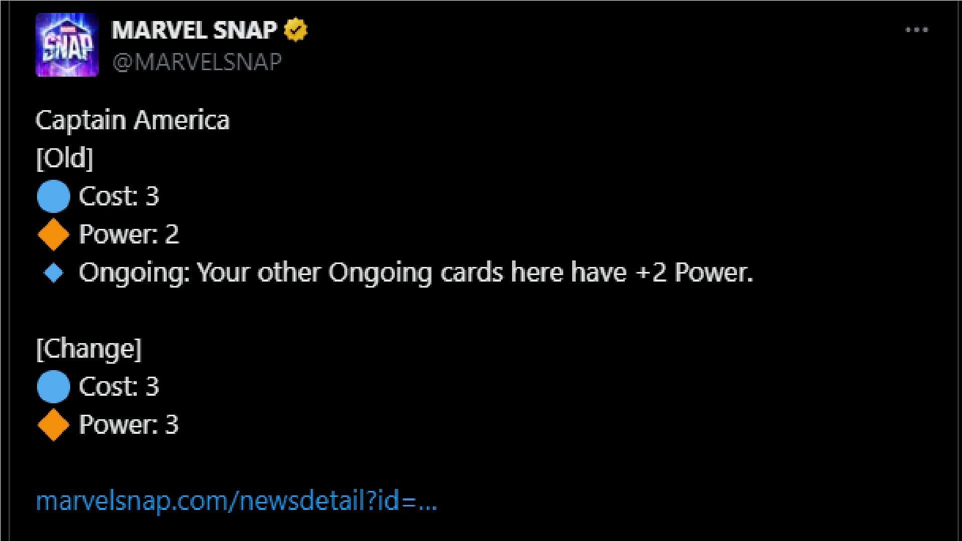 Captain America card will receive certain tweaks in the balance update (Image via Nuverse)