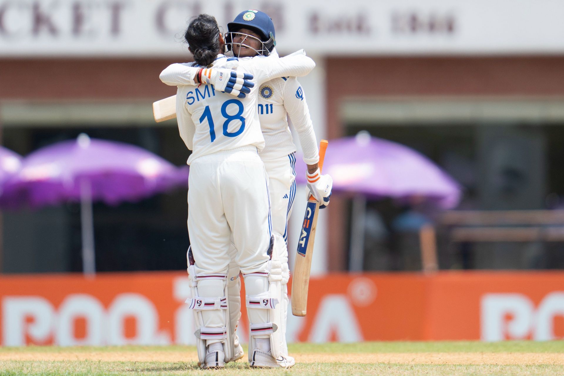 Shafali Verma and Smriti Mandhana celebrate after scoring their respective centuries (Image: @BCCIWomen/X)