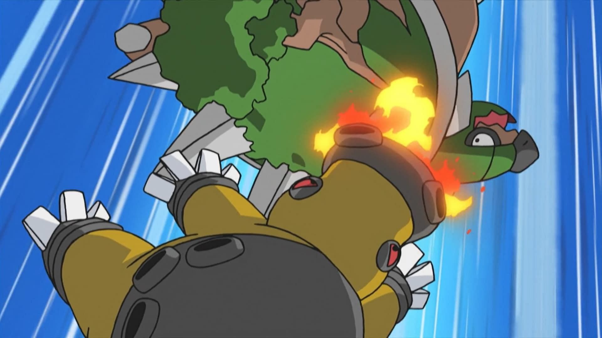 Ash&#039;s Torterra battling against the Elite Four Bertha&#039;s Hippowdon (Image via TPC)