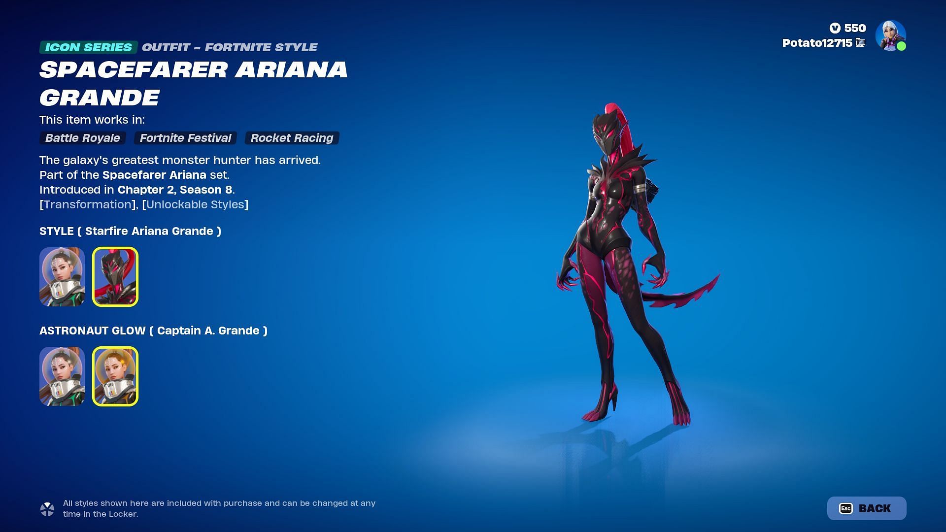 How to get Spacefarer Ariana Grande skin in Fortnite