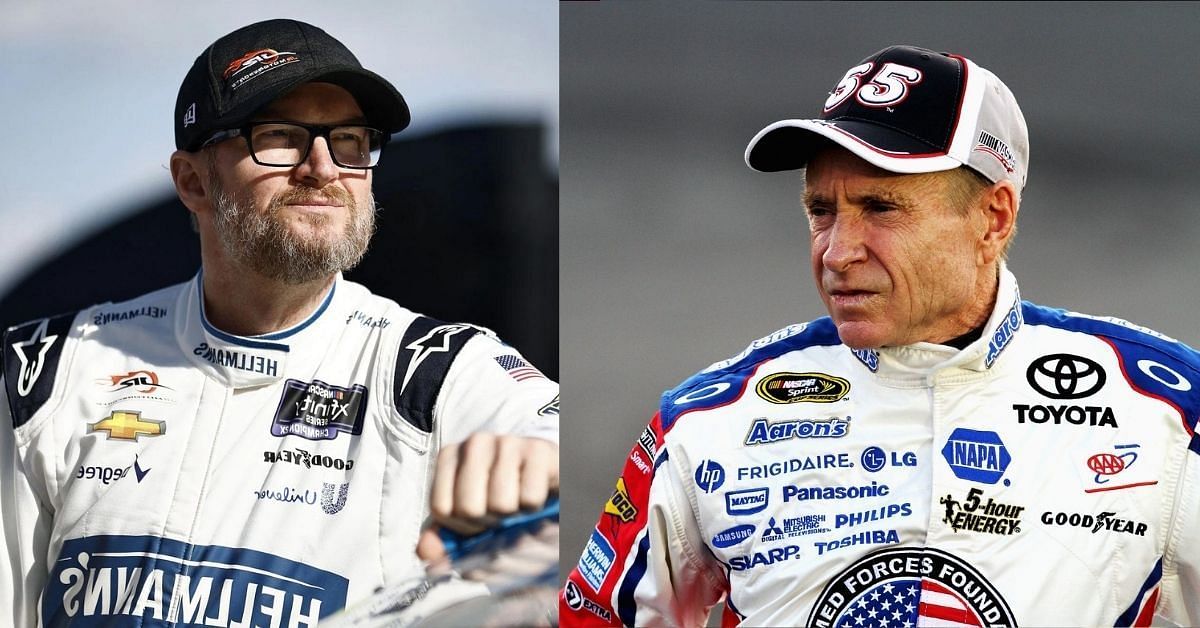 Mark Martin (R) told Dale Earnhardt Jr. (L) about his regret of declining to ride the #28 car (Image: Getty and Sportscasting)