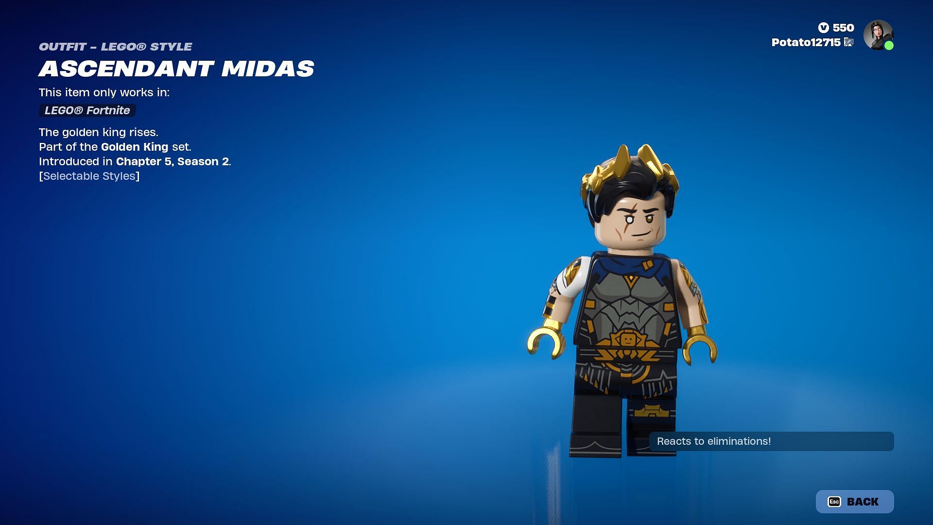 Ascendant Midas skin in Fortnite can be purchased separately (Image via Epic Games)