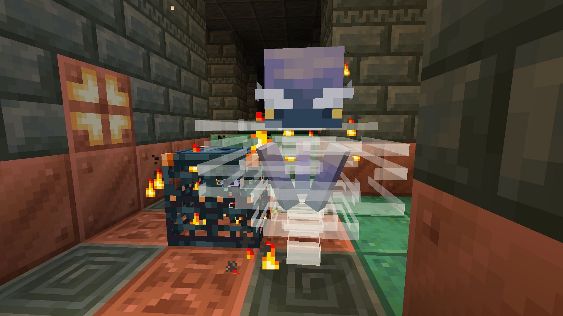 A breeze approaching a player in a deadly Minecraft trial chamber (Image via Mojang)