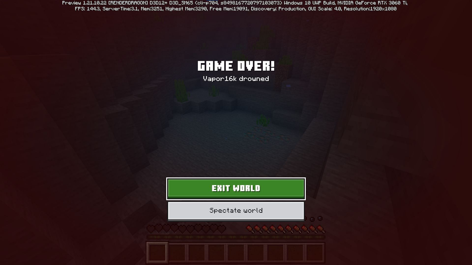 There is no option to respawn in Hardcore mode (Image via Mojang)